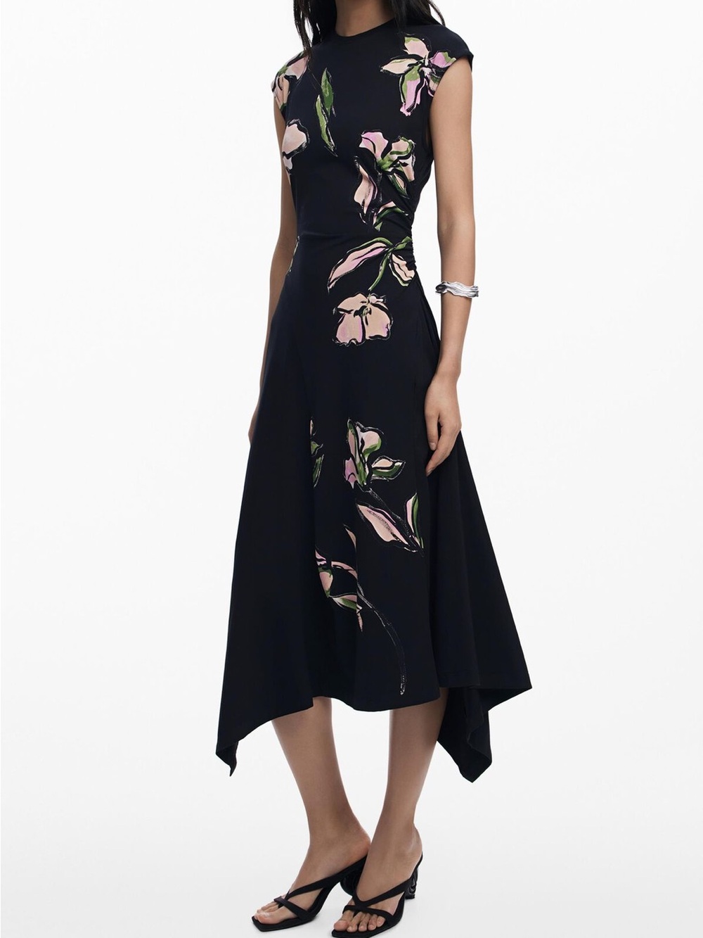 Desigual Irregular Floral Midi Dress Women’s XL Black Asymmetrical NWOT - Picture 6 of 10